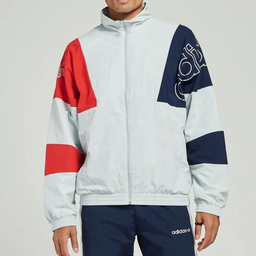 NWT Adidas Festivo Track Jacket Men’s Small Gray Red Blue Full Zip GJ7773